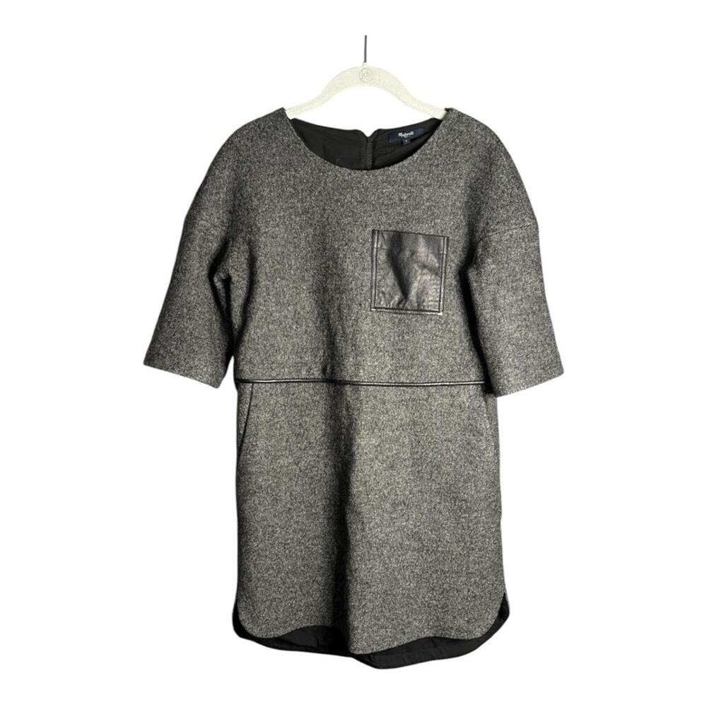 Madewell Gray Wool Dress With Faux Leather Details Small